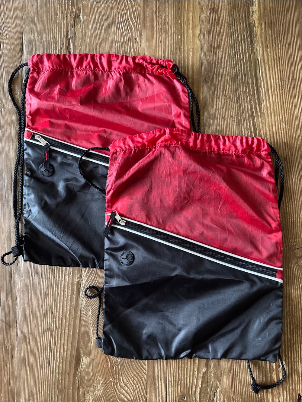 Nylon Red and Black Kids Drawstring Backpacks, Pair